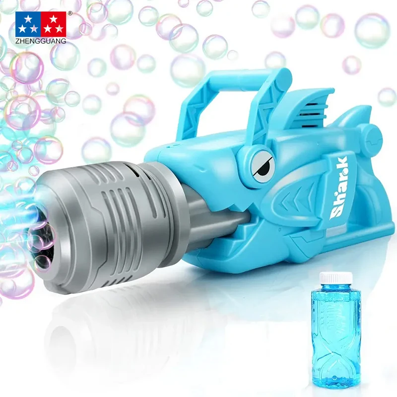 Zhengguang Toys Electric Shark Gatling Automatic Bubble Maker Machine for Kids Party Favors Bubble Solutions Blaster Toy Gun