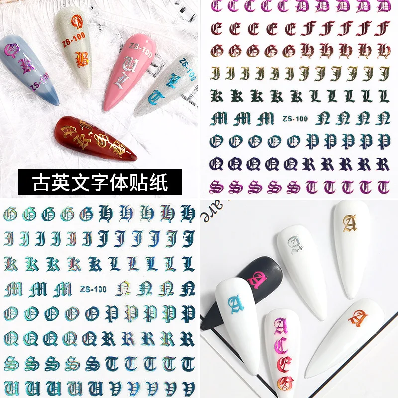 3D наклейки для ногтей розовые золотые белые серебряные буквы алфавита дизайн переводки украшения