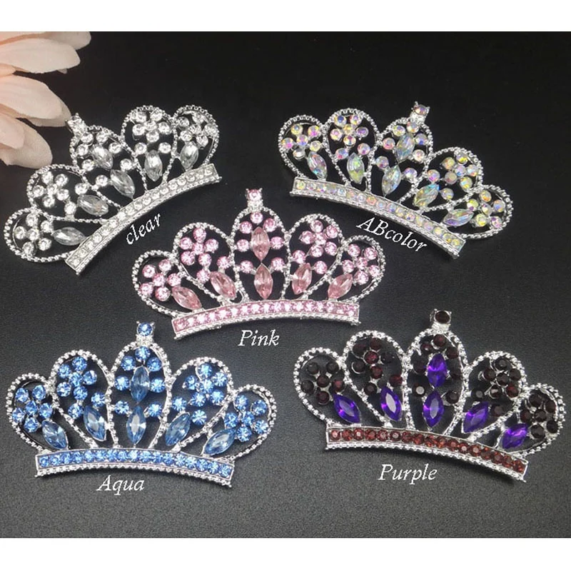 57x31MM Princess Crown AB Rhinestone Button Flat Backs Crystal Tiara Crowns for Bow Embellishment ALRMM042-2