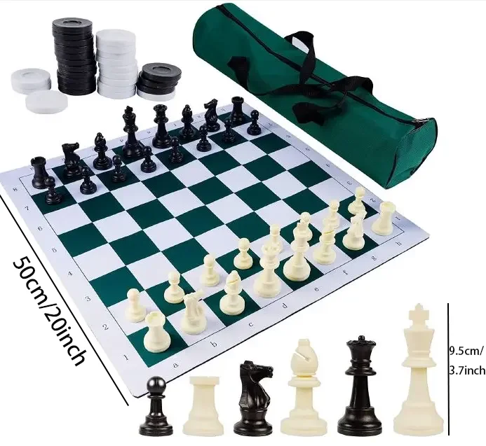 2 in 1 Outdoor Play Portable Cloth Rubber Roll Up Chess Board with Checker Chess