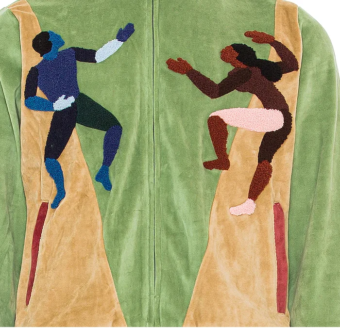 Custom wholesale mens velour track suit with chenille embroidered exercise sets