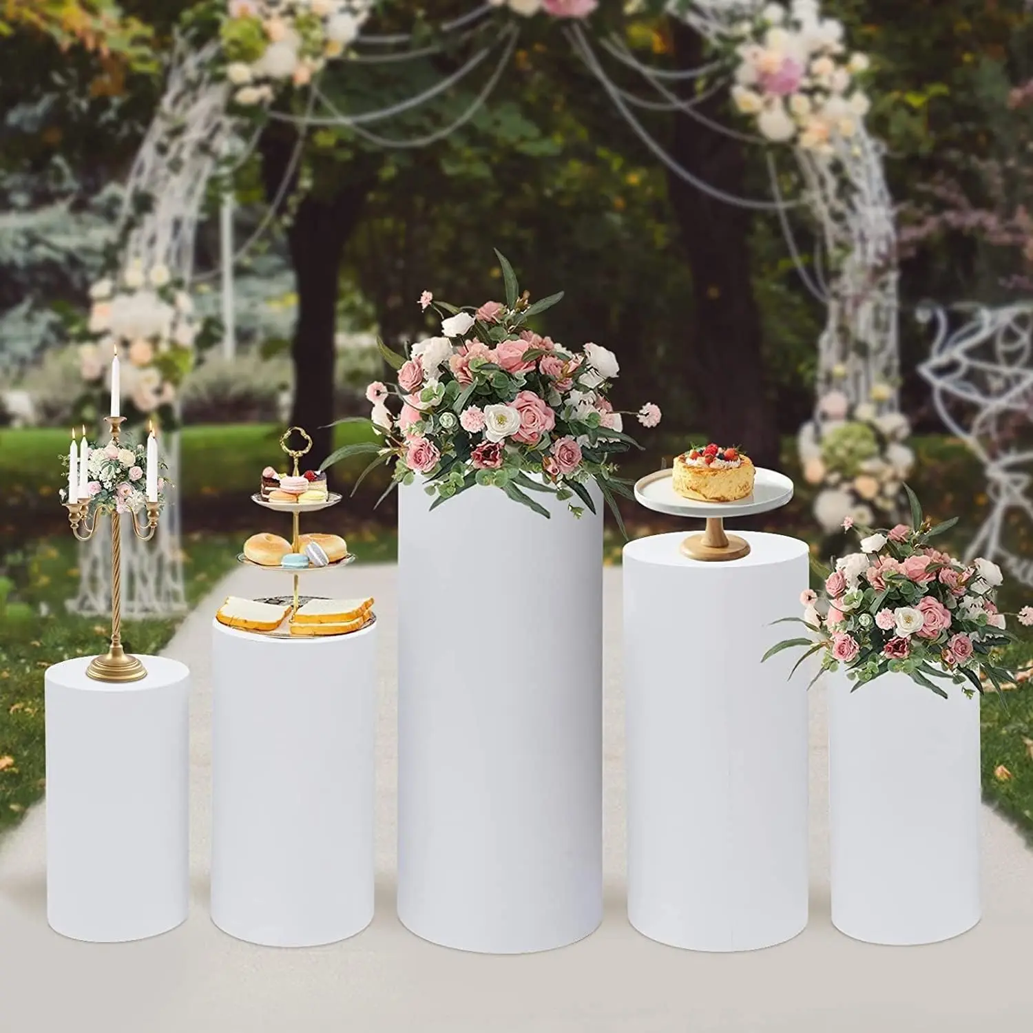 White Metal Cylinder Pedestal Stands Flower Vases Plinth Pillars Cake Display Rack Parties Wedding Christmas Home Decoration