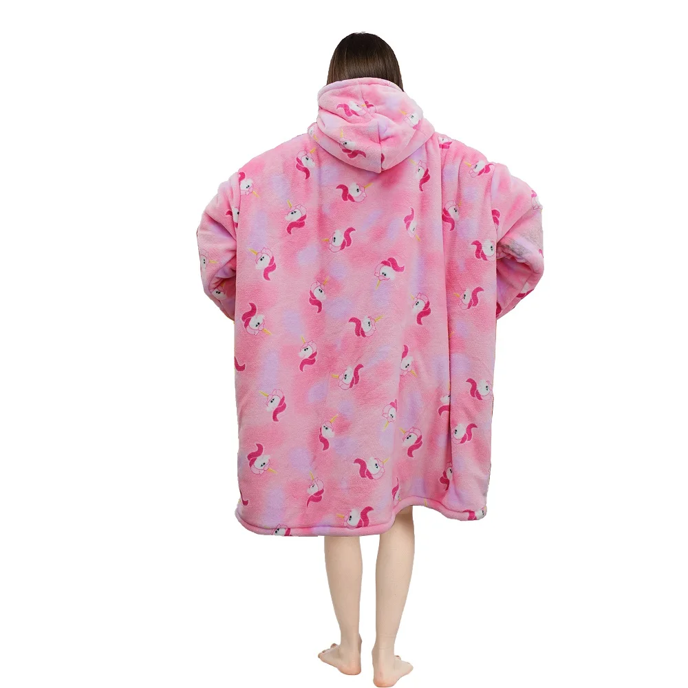 Wholesale   hooded wearable blanket  flannel sherpa  customize oversize  sweatshirt hoodie