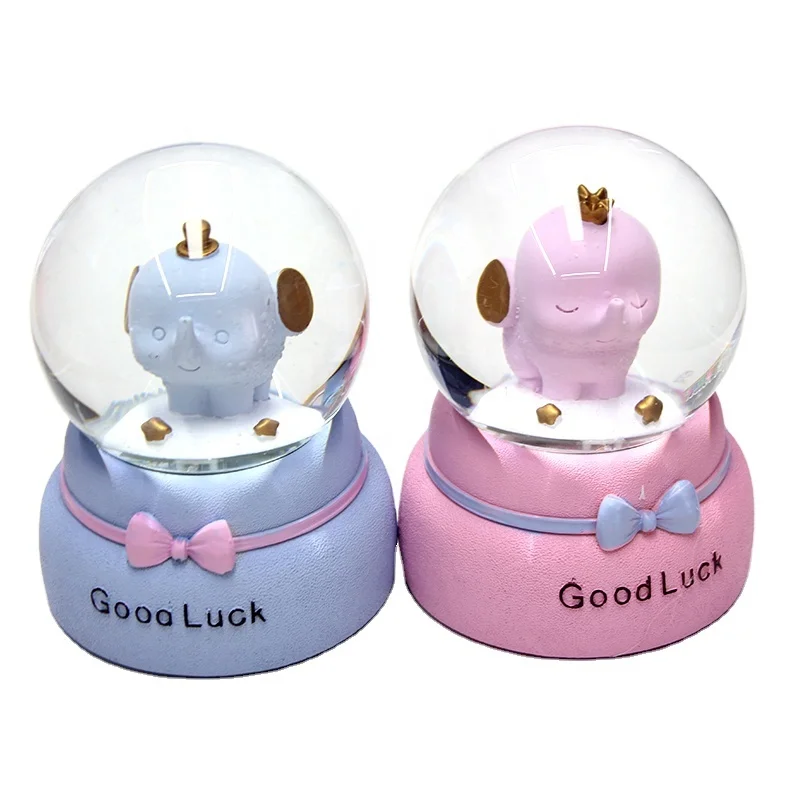 
Resin Cute Elephant Baby Snow Globe, For The Love of Honey with Light Rotating Music Box 