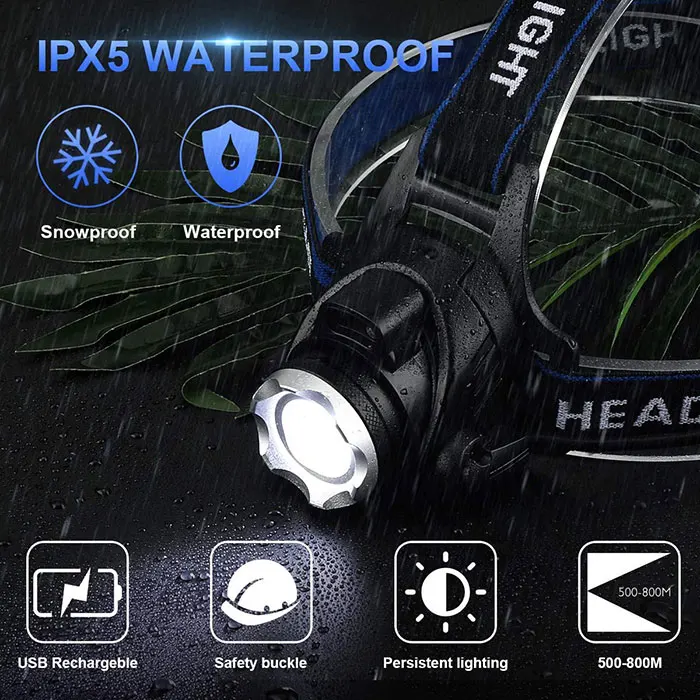 Outdoor Waterproof USB Rechargeable LED Head Light Sensor Headlamp, Tactical Headlight Led Head Lamp