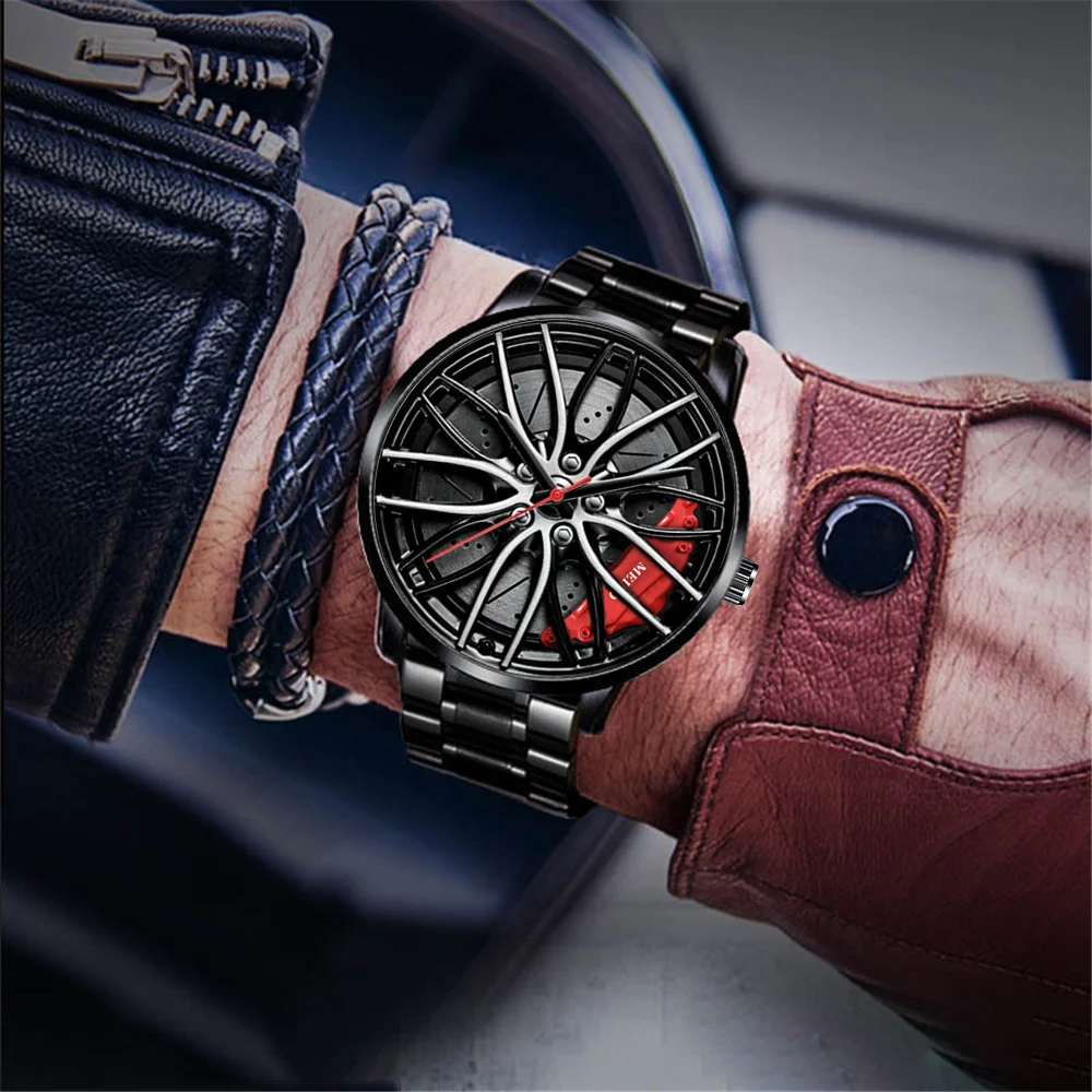 2023 Luxury Top Brand Fashion Car Wheel Watches 3D Dial Sports Quartz Wristwatch Stainless Steel Wheel Hub Wrist Watch for Men