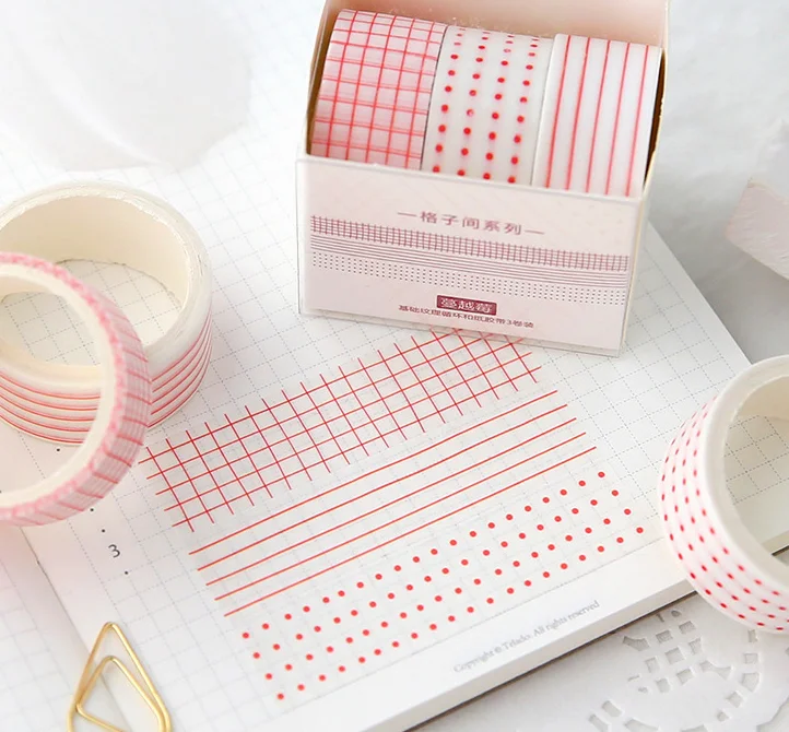 Grid Washi Tape 10M Colorful Paper Adhesive Masking Tapes 15MM Width Sticky Paper Tape for DIY Scrapbook Journals