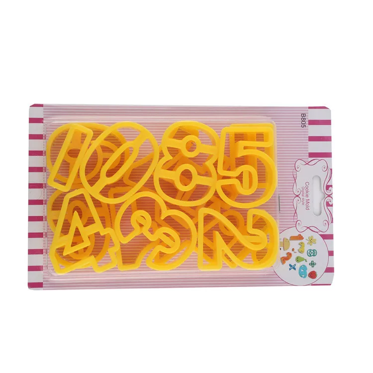 OEM DIY 3D Arabic Numerals Handpress Plastic Expression Cake Tools Fondant Cake Molds Cookie Cutter With Card Custom