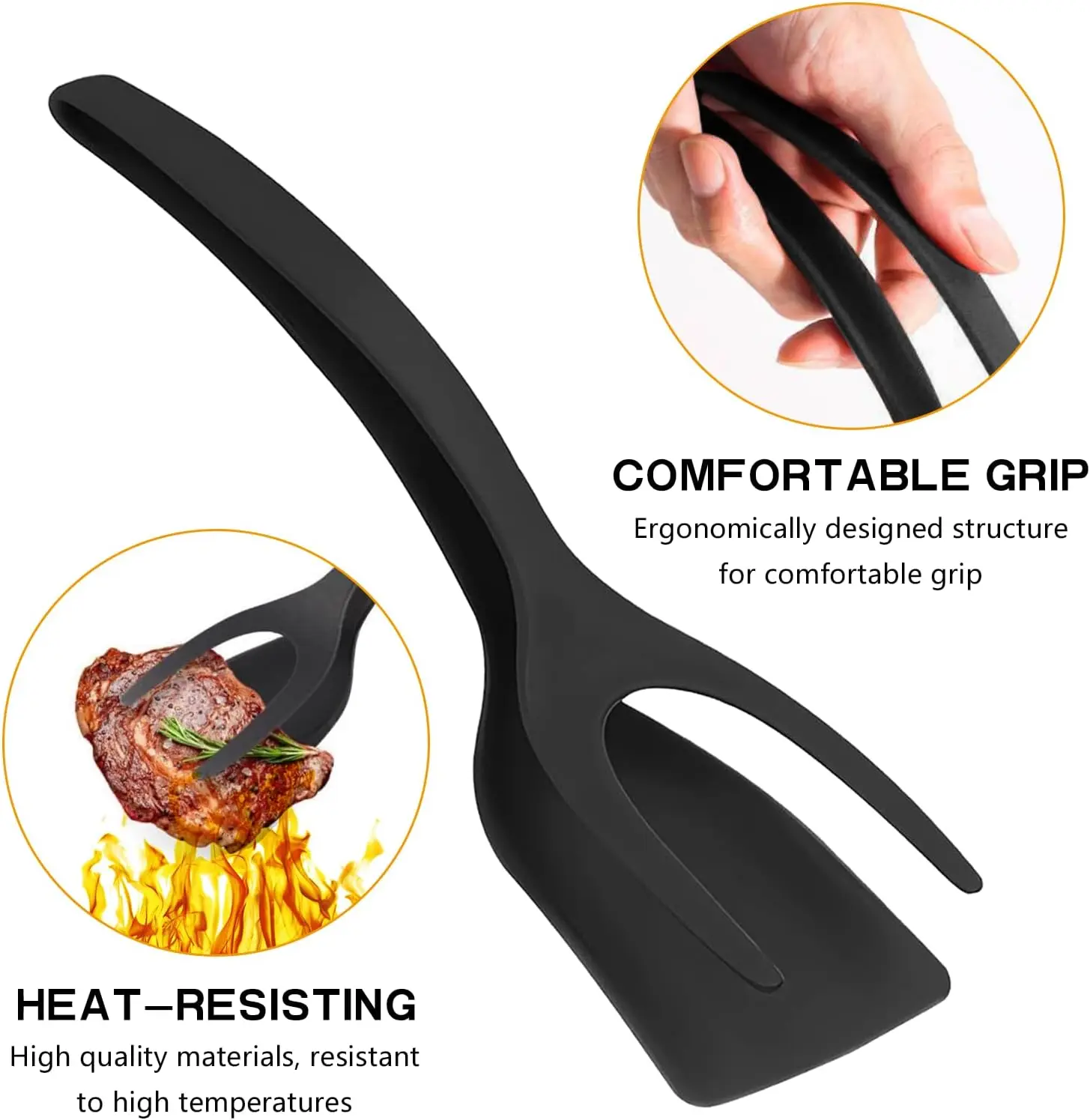 2 in 1 Grip and Flip Spatula Tong Multi-purpose Use Non-Stick Kitchen Egg Flipper Spatula for Bread Fish Pancake Toast