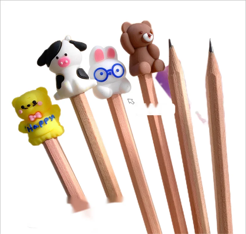 Manufacturer Custom Soft PVC Pen Cap 3D Cartoon Silicone Animals Pencil Cap Cover Ornament Cartoon Pencil Toppers