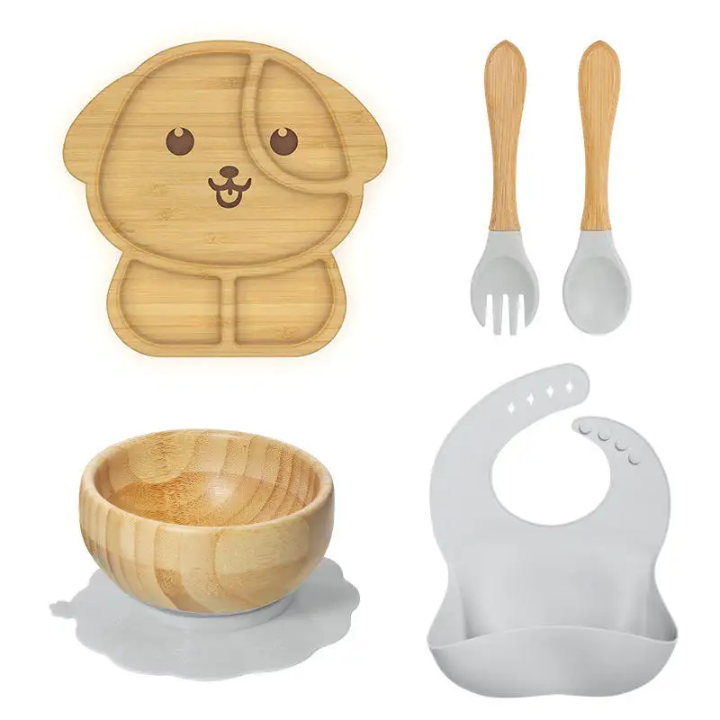 Custom Dinner Plates Fox Sheep Rabbit Elephant Monkey Lion Koala Shape Kids Bamboo Plate Animal Baby Weaning Plate Set