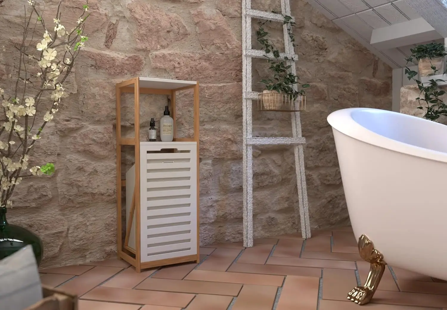 Large Bamboo Wood Laundry Basket for Dirty Clothes Storage Solution for Bathroom or Home Convenient for Storage Organization