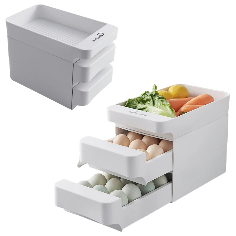 Kitchen Plastic Fridge Organizer 30 Grid Drawer Storage Egg Trays 3 Layers Food Containers Egg Boxes