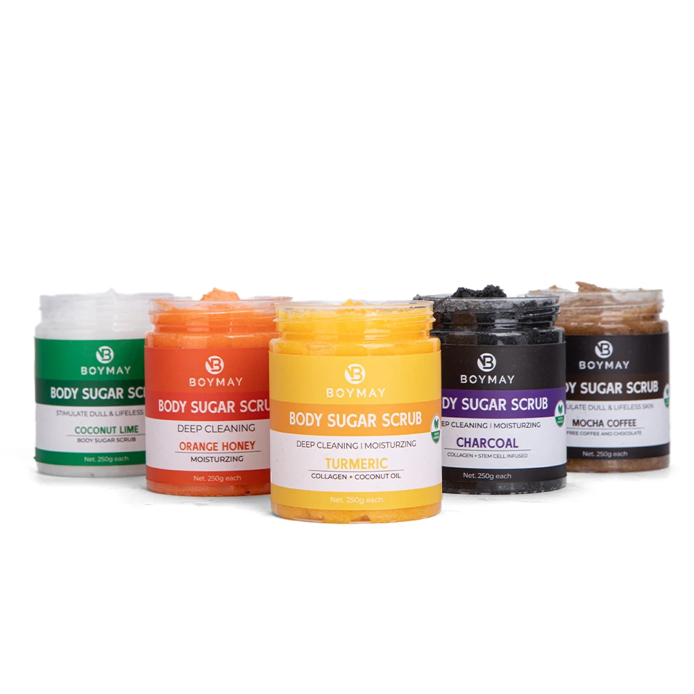 Customized Logos 5 Scent Exfoliating Turmeric Body Sugar Scrub for Jar Bottle