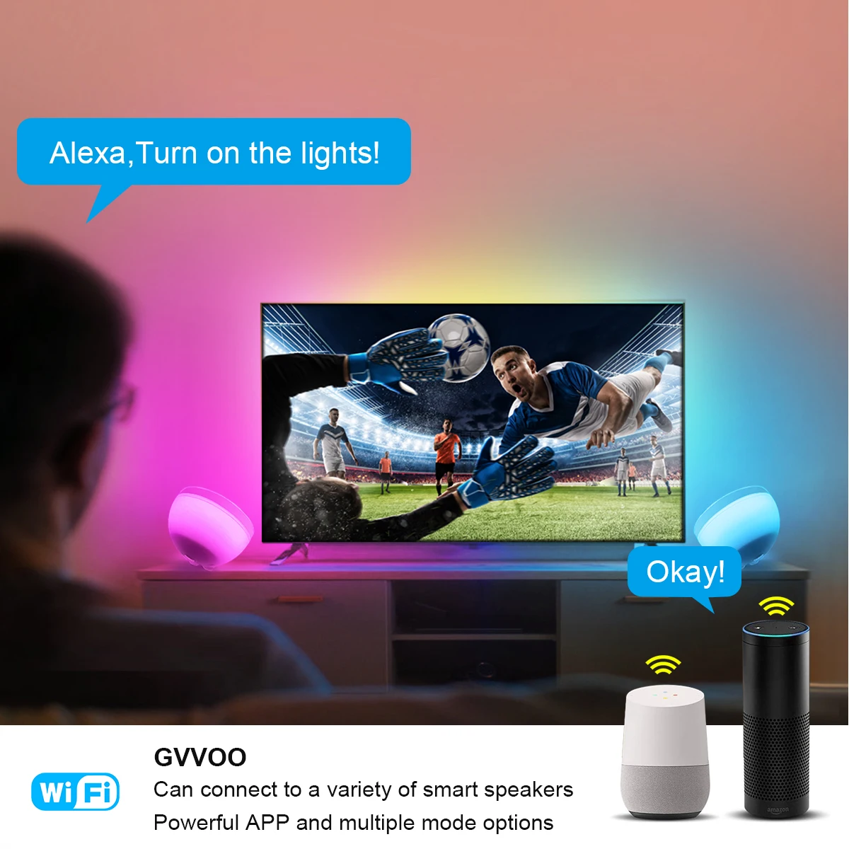 Round colorful RGB doodle smart desktop Atmosphere light wifi pick up sound control rhythm light bedside small night light