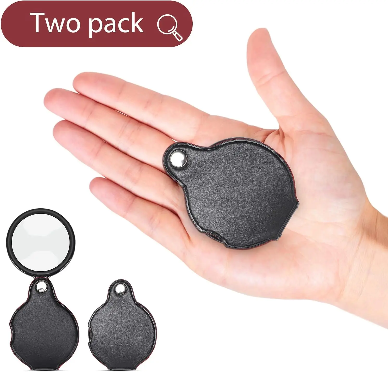 6X 60mm Small Magnifying Glass Pocket Magnifier Folding Magnify Glass with Rotating Protective Holster