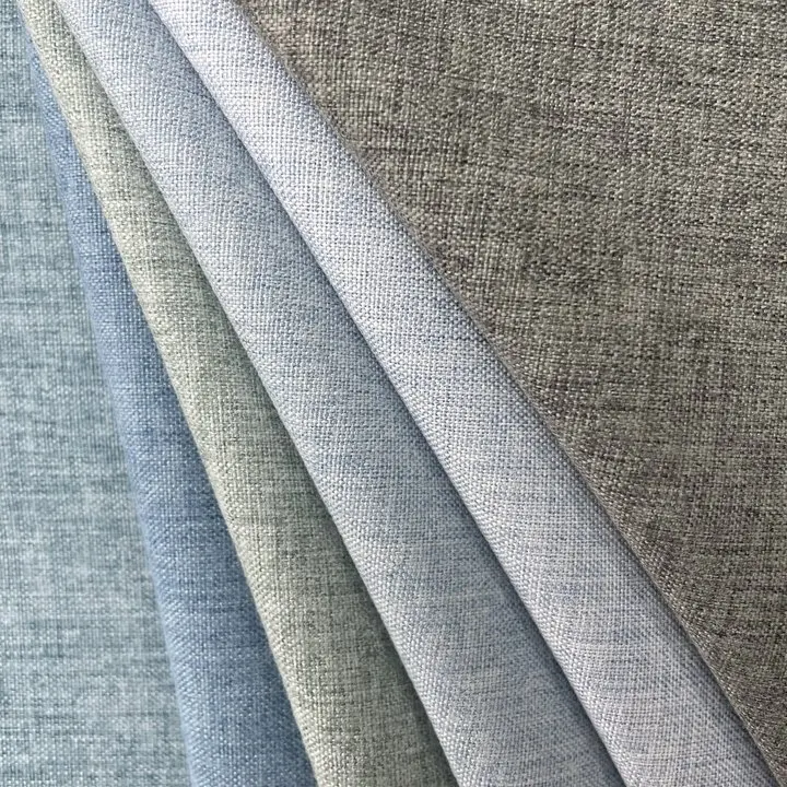 Wholesale 300gsm 100% Polyester Flax Linen Yarn Dyed Plain Solid Color Coating Curtain Fabric For Home Textile