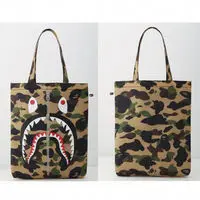 INS Hot BAPE Bags Camouflage Shark Red Eyes Black Teeth Print Simulated Zipper Tote Bags Trendy Shoulder Couple Bags