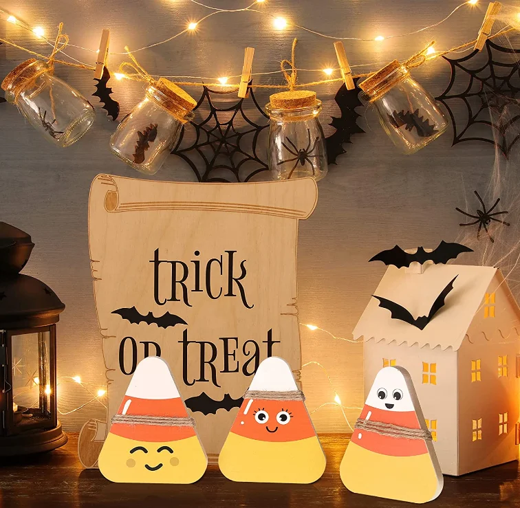 3pcs Halloween Wooden Candy Corns Sign Rustic Halloween Wood Candy Corns Tier Tray Decor Party Tier Tray Room Decor Wood Signs