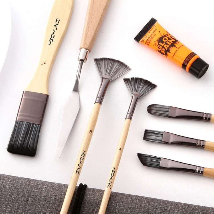 Art Supplier Professional Synthetic Hair Wood Handle Artist Brushes With Palette Knife