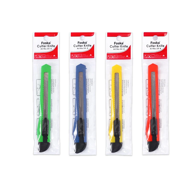 Foska Red Blue Green Yellow Multipurpose 9mm Craft Knives with Retractable Mechanism for Cutting Boxes Cartons Cardboard Arts