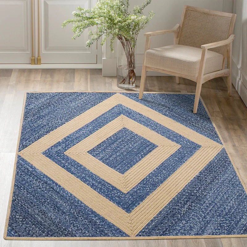 Handwoven premium natural jute carpet living room coffee table sofa mat minimalist denim fabric designer style carpet