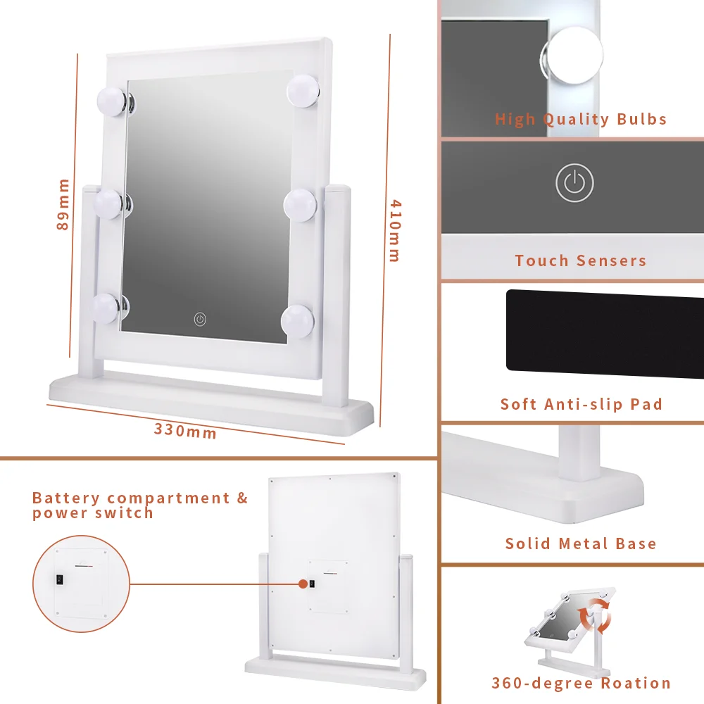 PRITECH LED Light HD Makeup Mirror Square Chrome Beauty & Personal Care Products Cosmetic Mirror Angle Adjustment Two Colors