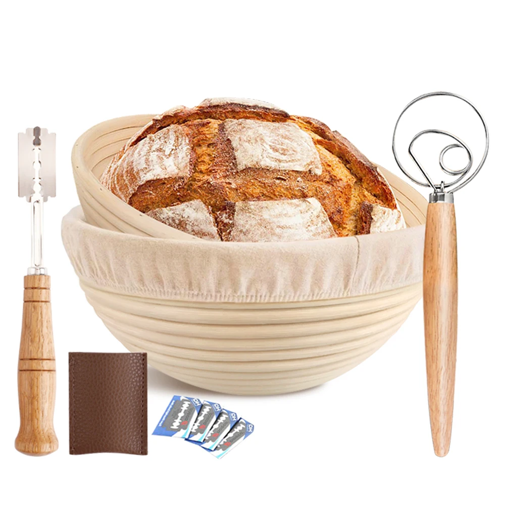9 inch banneton proofing bread basket Rattan Proofing Basket Set with linner
