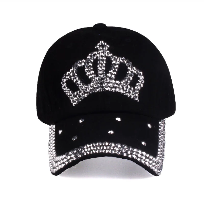 Fashion rhinestone crown baseball cap venta gorras por mayor cotton denim duck tongue cap