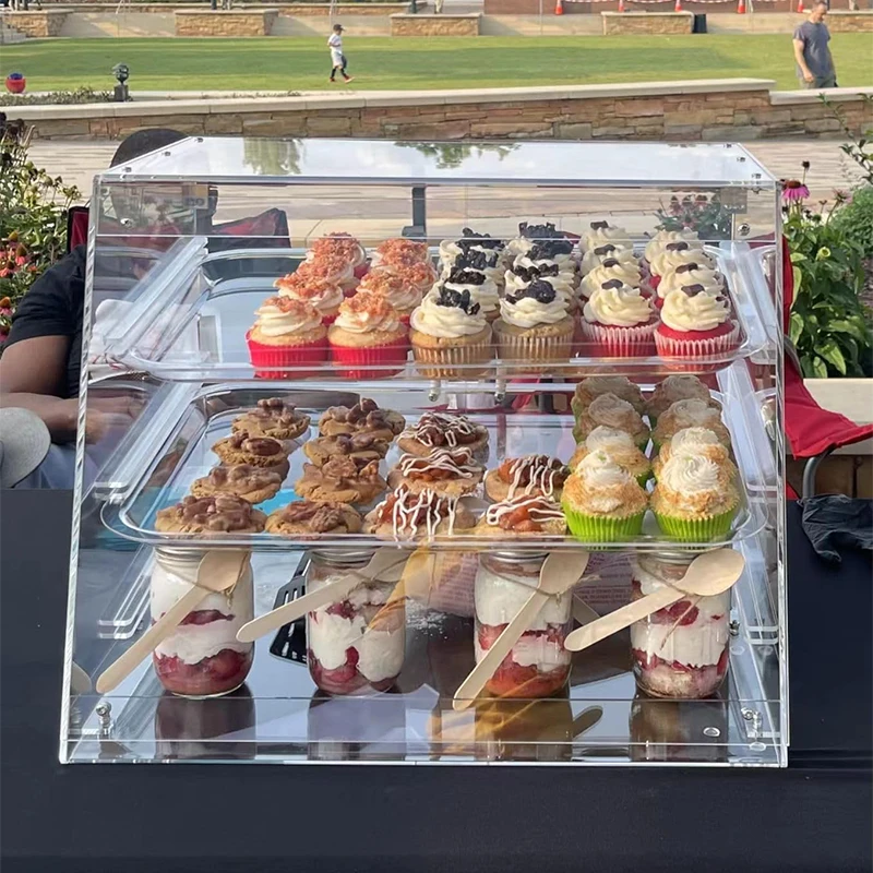 China Manufacturer Customized OEM/ODM Acrylic Bread Display Rack 3 Tier Pastry cake display box