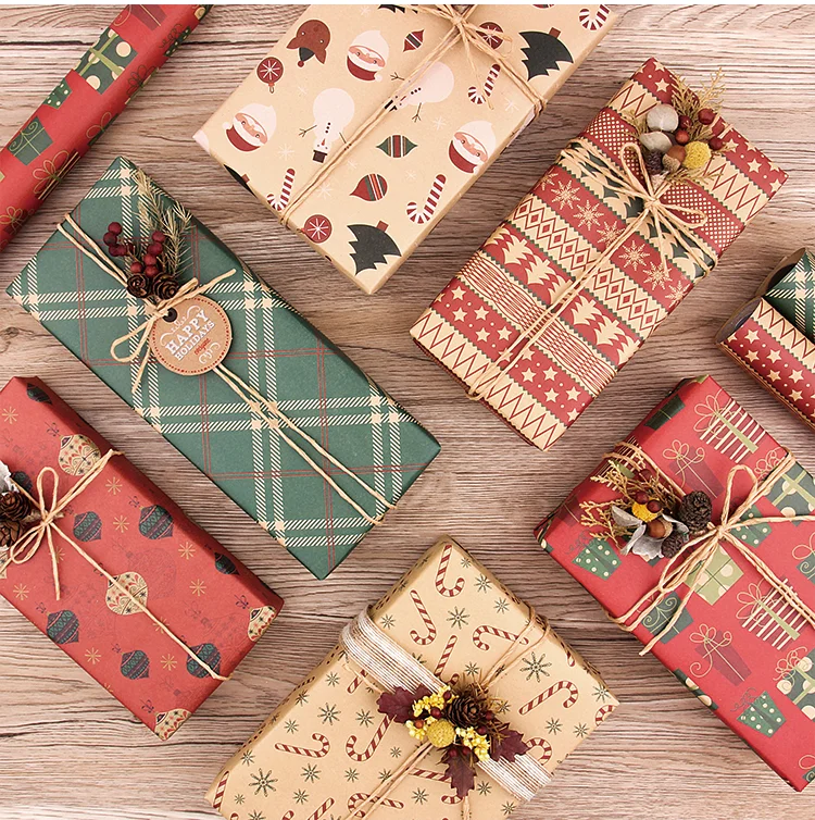 Retro kraft paper snowflake wrapping paper for Christmas gift box