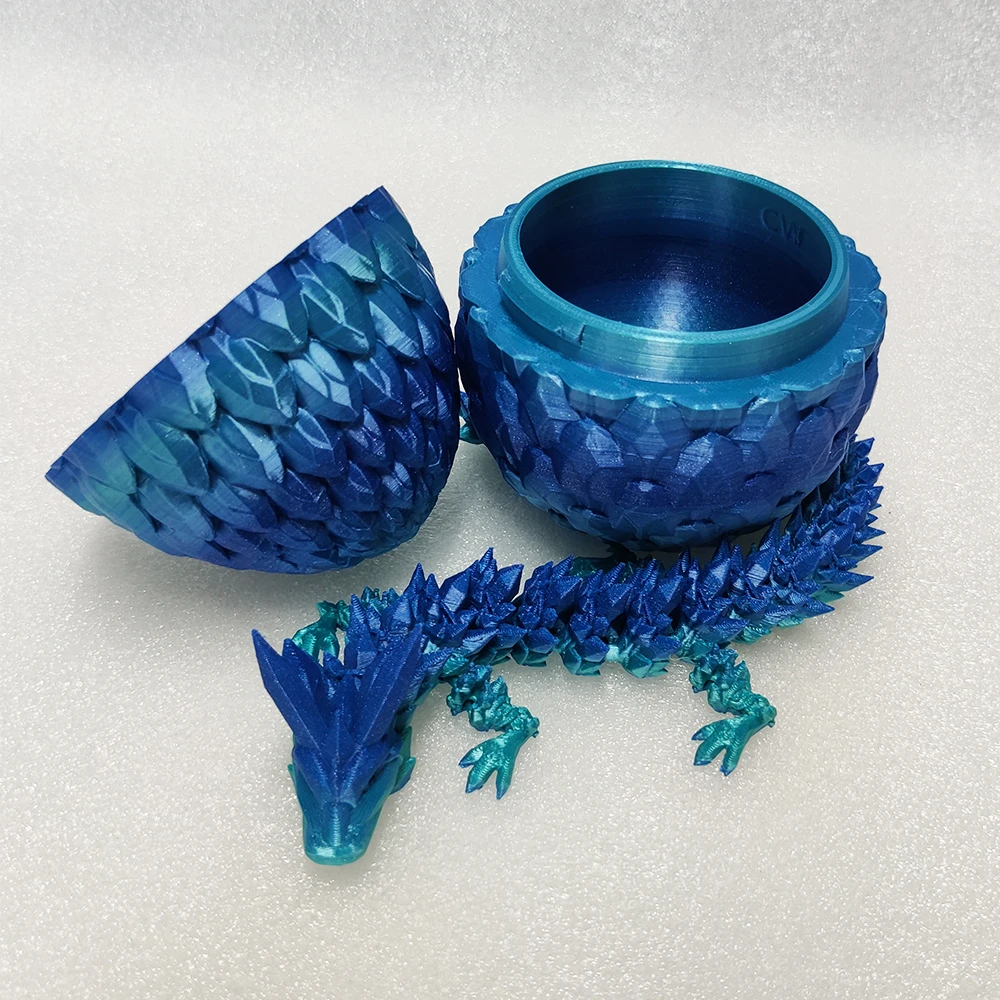 Custom Movable Articulated Crystal Dragon and Egg 3D Printed Chinese Dragon