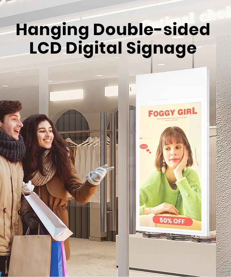 Double Side Window Display Transparent Video Advertising Window Glass Screen Display 43 55 Inch Super Slim Black LCD Indoor SDK