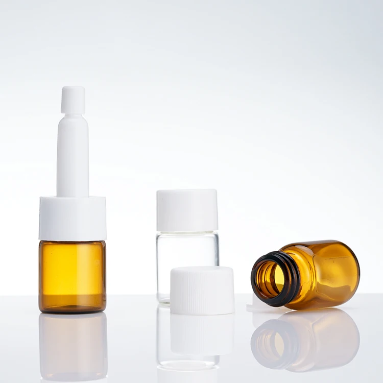 Custom size 5ml amber glass cosmetic facial serum bottle vials with screw drip cap