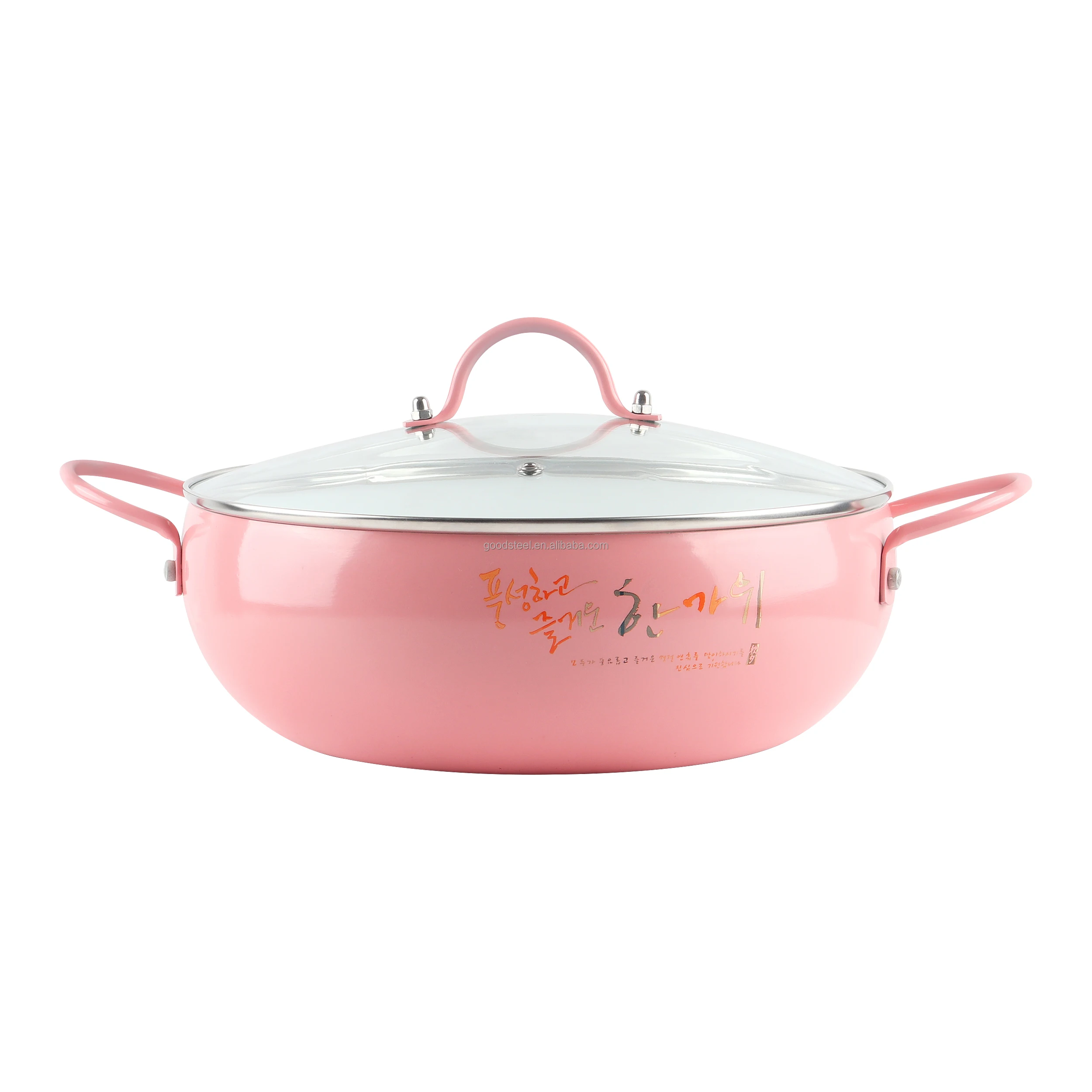 Korean-Style Hot Pot Fashionable 27*9cm Aluminum hot pot Ceramic non stick coating Shallow Pot with Glass Lid for Soup