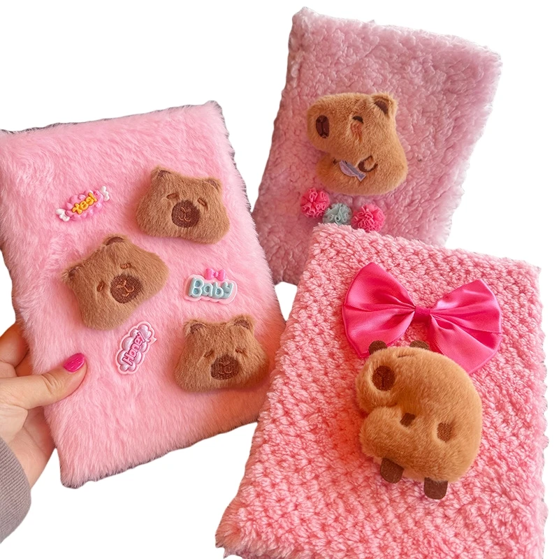 BEYOND A5 80 Sheets Cute Capybara Girls Diary Kawaii Plush Cover Journal Notebook Soft for Kids Girls Gift