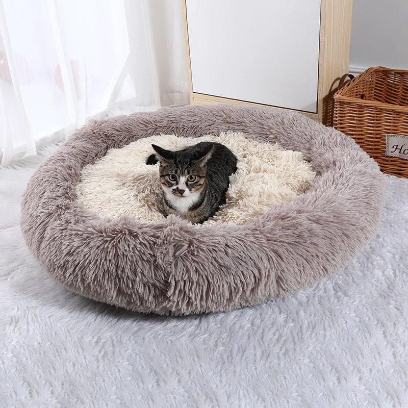 Dog bed Cat Bed Long Faux Fur Comfortable waterproof Plush round  soft washable cat bed Removable