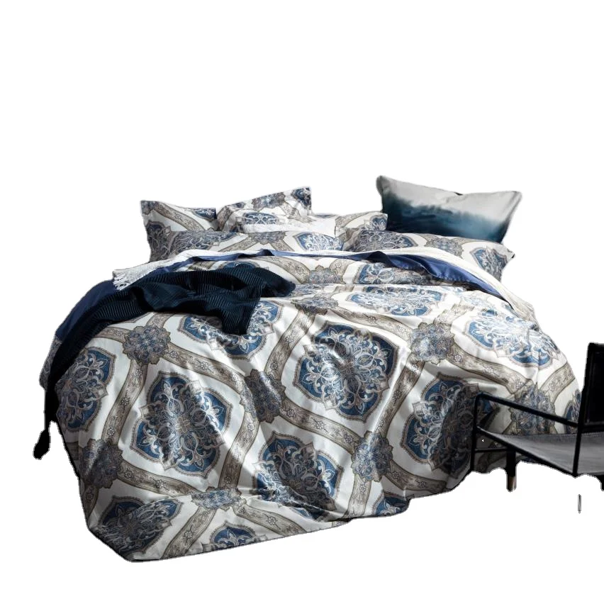 Оптовая продажа, мягкий, здоровый, с принтом, роскошный, Supima, хлопок, Королевский размер, кровать, одеяло, набор, постельные принадлежности, 4 шт., Европейский, элегантный