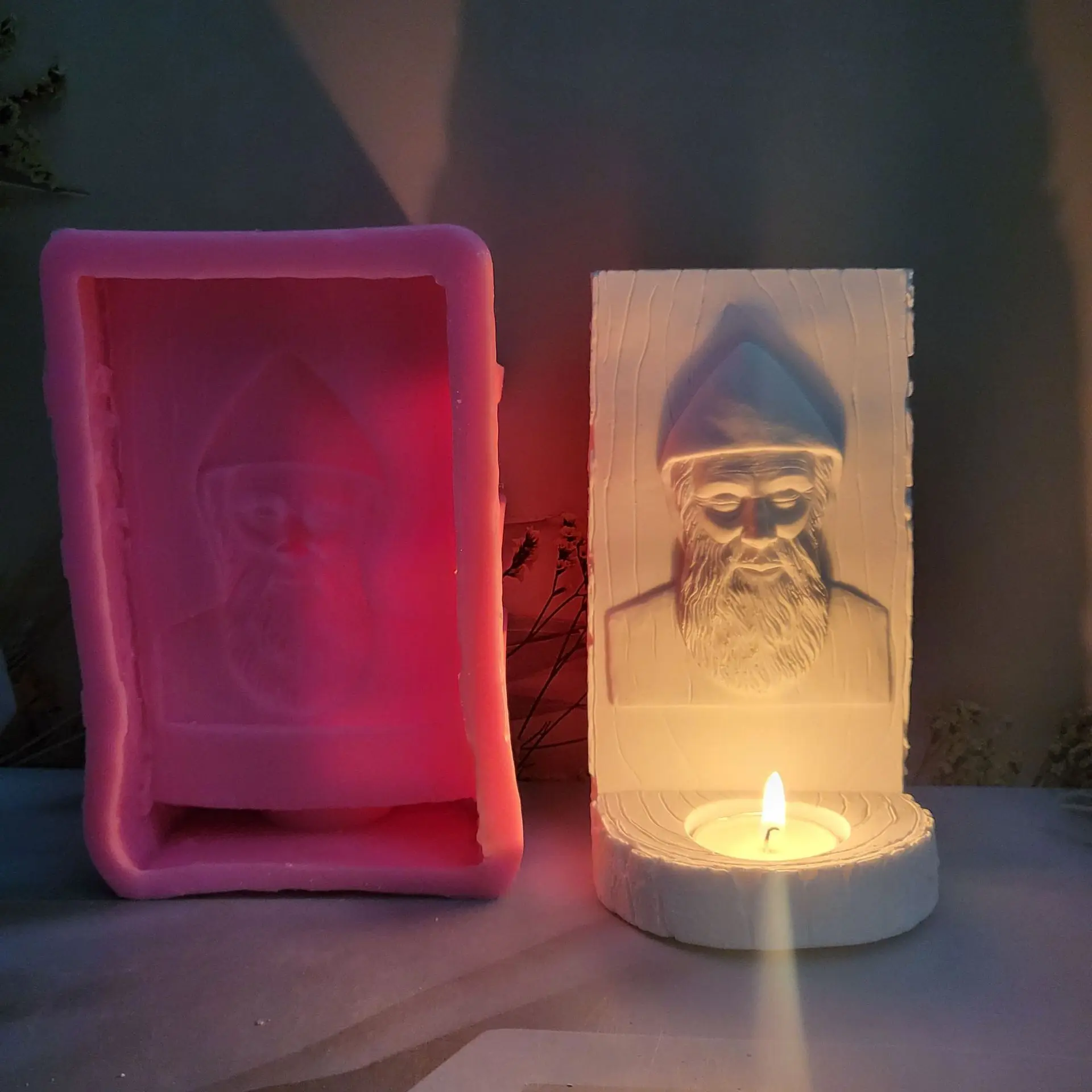 Wall mounted Jesus candle holder silicone mold DIY cement gypsum religious candle holder silicone mold A10096