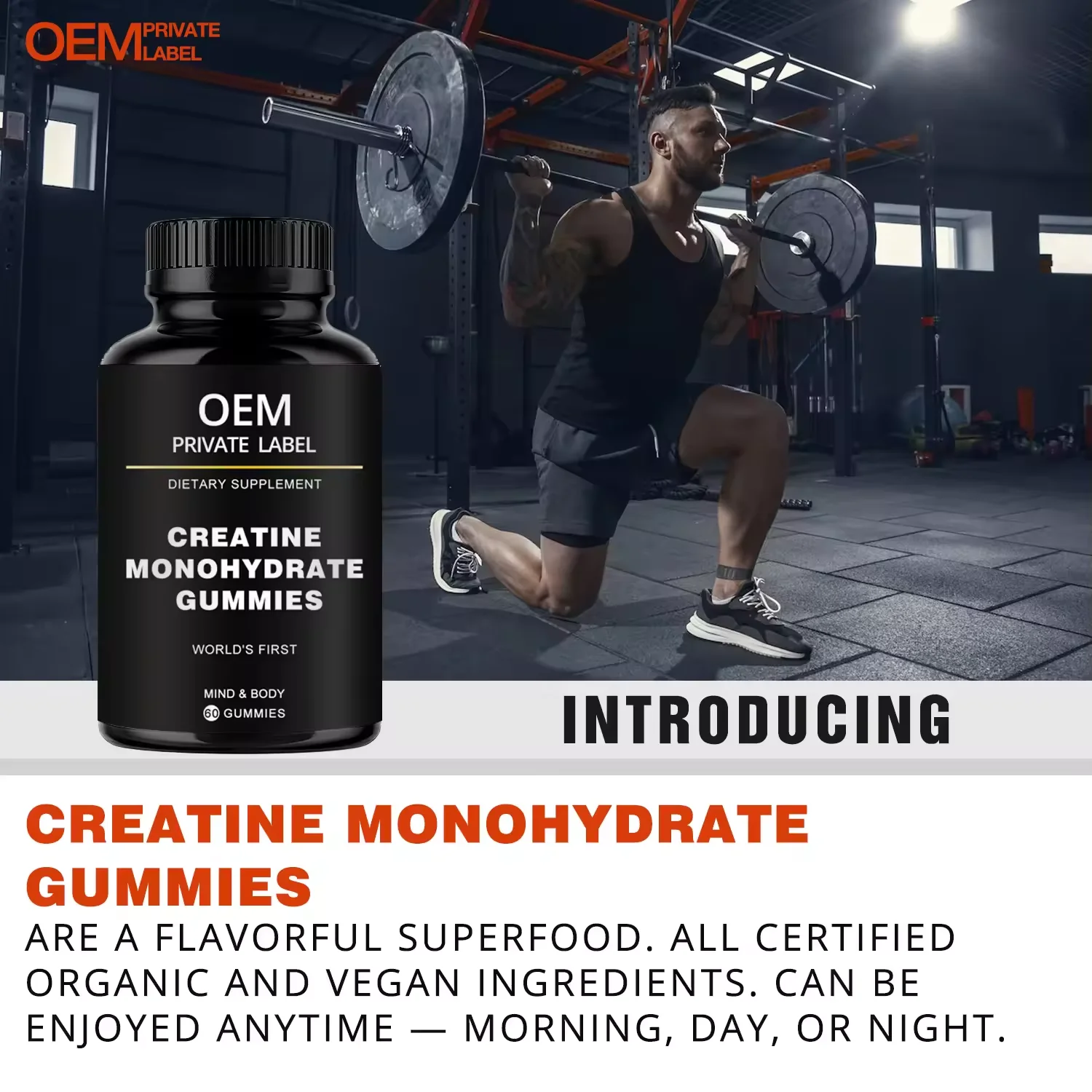 OEM ODM Pure Creatine Monohydrate Energy Gummy Sport Pre Workout Powder Gummies for Build Muscle and Strength
