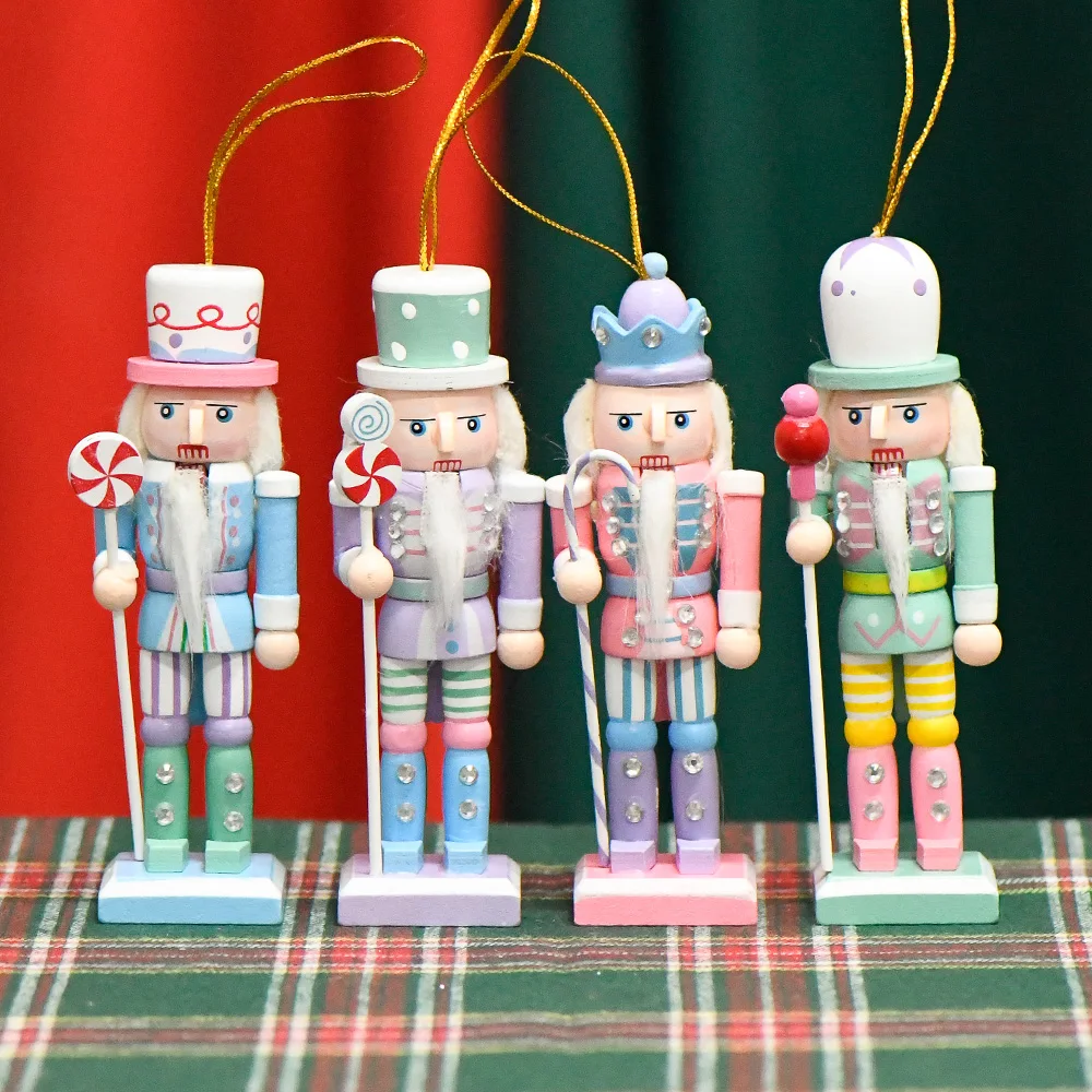 Colorful Hand Painted Wooden Nutcracker 4Pcs In 1Set Package Hanging Pendant Christmas Nutcracker