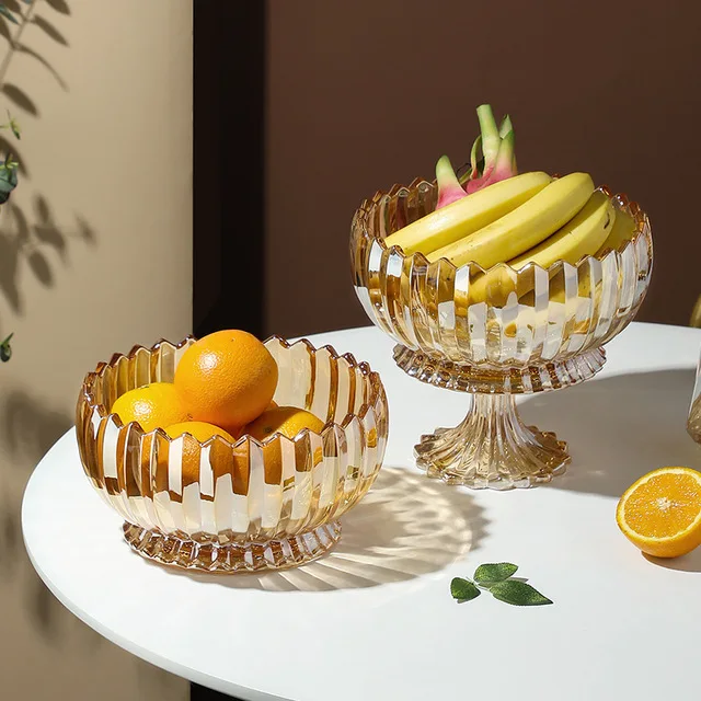 Zhejiang yiwu custom big  round glass decoration  decorative snack nuts and dried dry serving  fruit plate tray