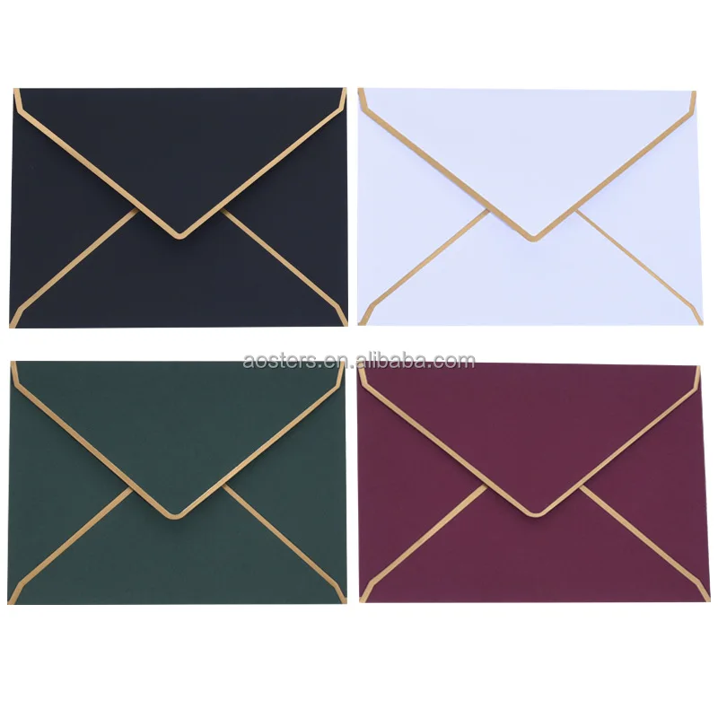 Custom luxury gold stamping embossed handmade decorative paper card business letter envelope for wedding invitation