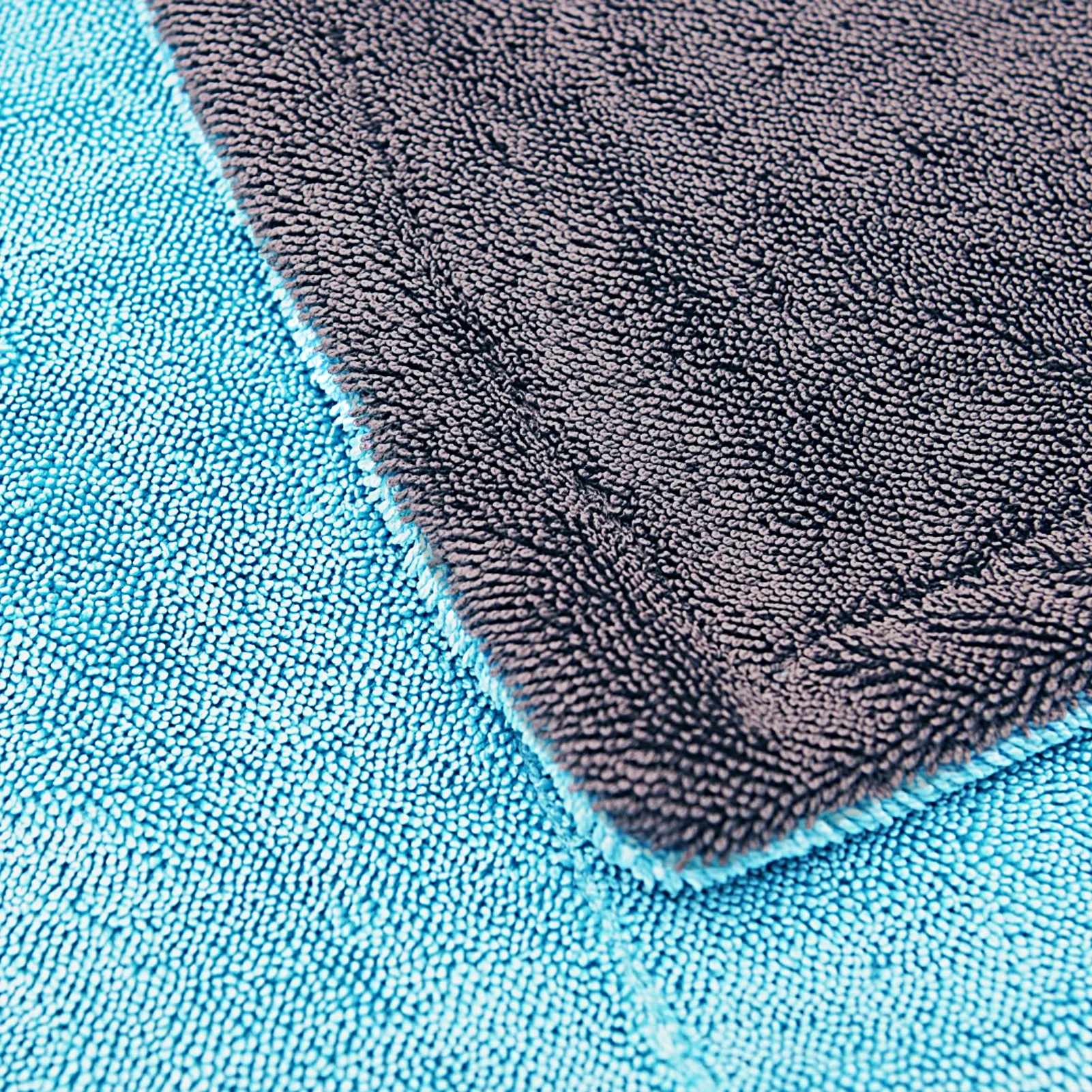 Microfiber Twisted Loop Large Drying Towel Double Twist Pile Loop Car Detailing&Drying Towel(Light Blue&Grey)