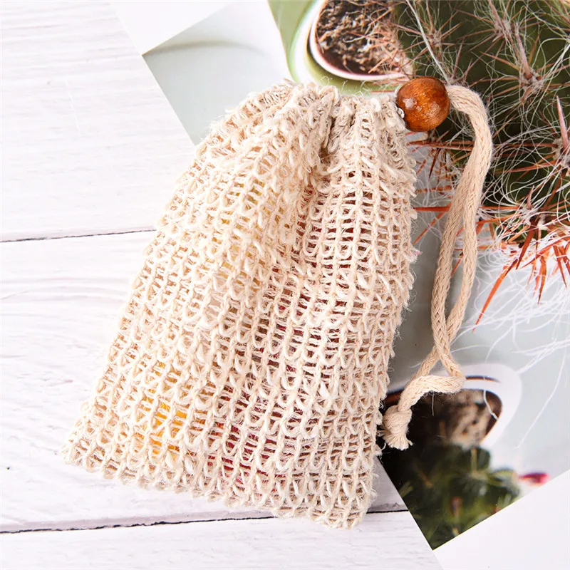 
9X14cm Soap Exfoliating Bag Drawstring Natural Sisal Soap Saver Pouch Mesh Soap Bar Bag For Shower 