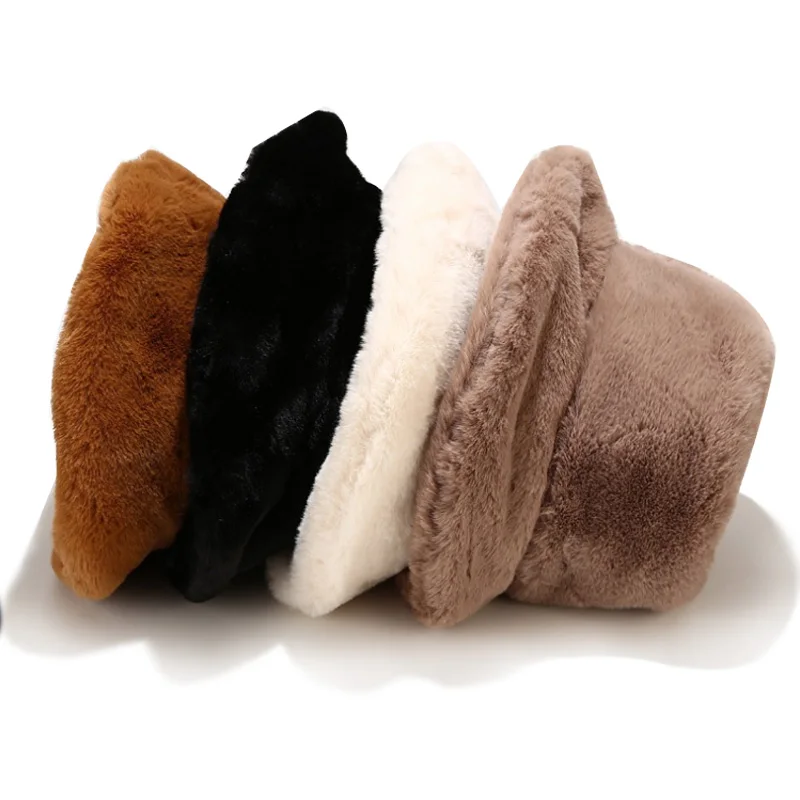 Winter Warm Blank Bucket Hat Extra Soft Fur Bucket Hats Adjustable Furry Bucket Fisherman Hats