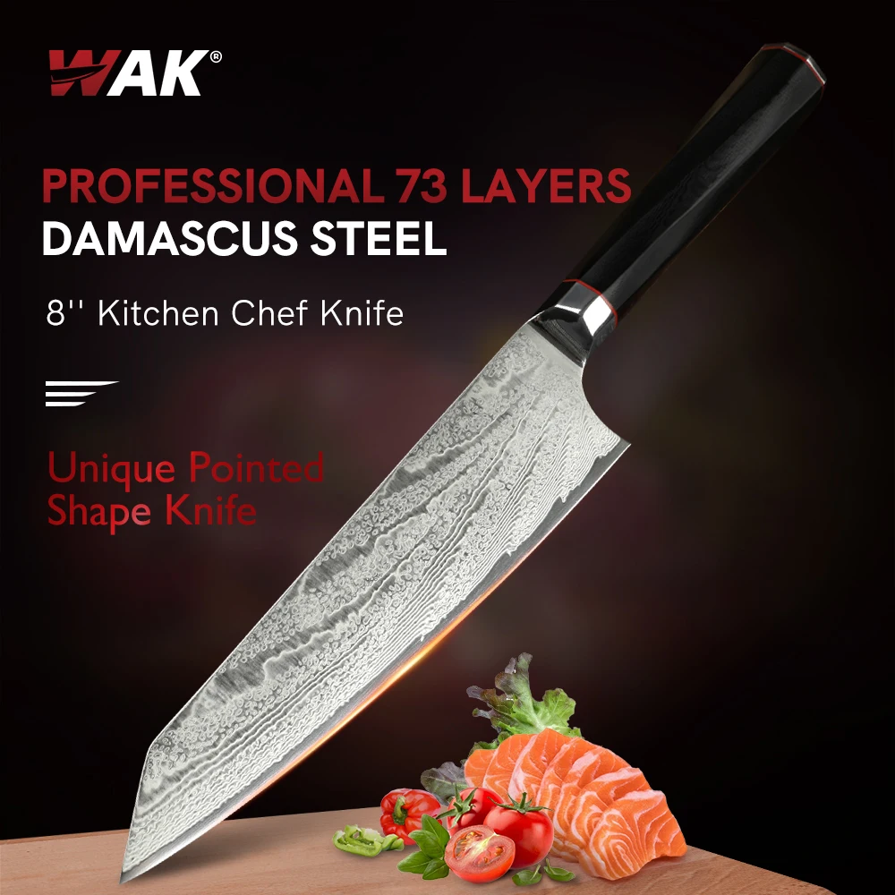 Professional 7.5inch AUS10 Damascus Steel Chef Knife 73Layers Stainless with Black G10 for Kitchen Use or Gifts