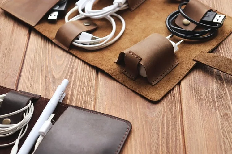 For Airphone Organizer Pouch Leather Cable Keeper