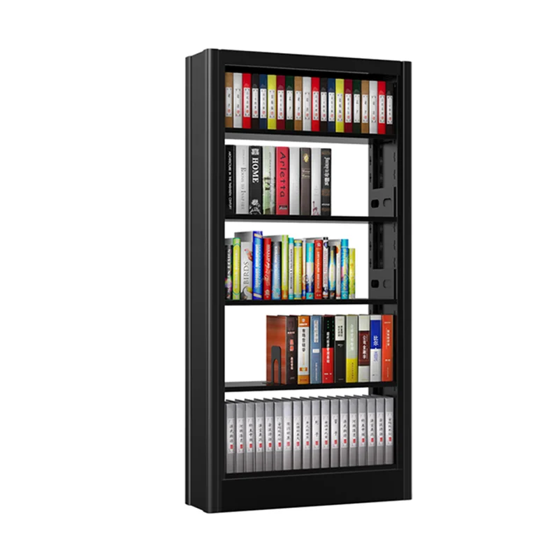 Modern Style Library Furniture Book Shelf School Library Book Shelves Storage Black Metal Iron Rack OEM ODM School Set Morden