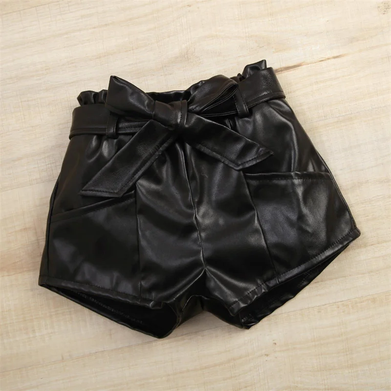 Summer Baby Girls Sets Children 2 piece Outfit Leather Fabric shorts  Matching Clothes Girls Clothing Set